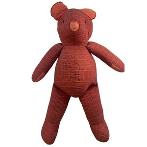 VTG Red Plaid Christmas Teddy Bear With Felt Nose & Pads‎ Plush Hand Made 25"